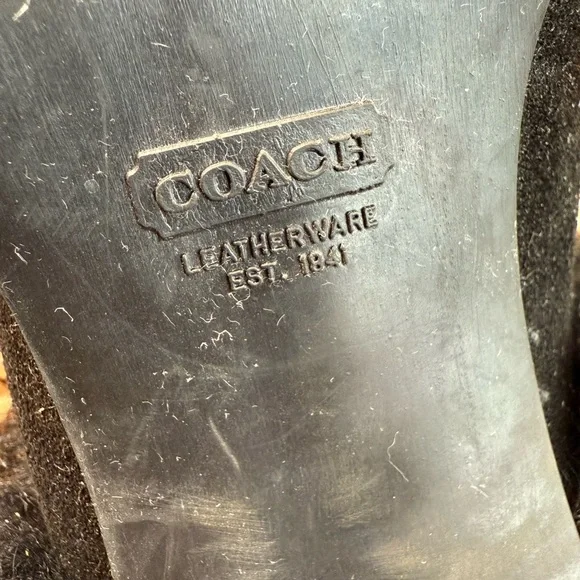 Coach Elegant Black Suede Mules Kristy 10 B Fur-Trimmed Women's Slip On Heels - Picture 6 of 10